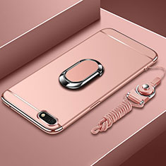 Funda Bumper Lujo Marco de Metal y Plastico Carcasa con Anillo de dedo Soporte y Lanyard para Huawei Honor 7S Oro Rosa