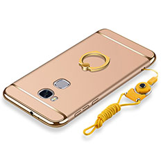 Funda Bumper Lujo Marco de Metal y Plastico Carcasa con Anillo de dedo Soporte y Lanyard para Huawei Honor Play 5X Oro