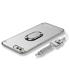 Funda Bumper Lujo Marco de Metal y Plastico Carcasa con Anillo de dedo Soporte y Lanyard para Huawei Honor View 10 Plata