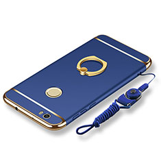 Funda Bumper Lujo Marco de Metal y Plastico Carcasa con Anillo de dedo Soporte y Lanyard para Huawei Nova Azul