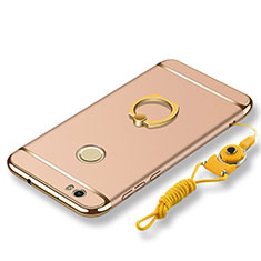 Funda Bumper Lujo Marco de Metal y Plastico Carcasa con Anillo de dedo Soporte y Lanyard para Huawei Nova Oro