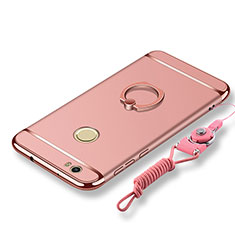 Funda Bumper Lujo Marco de Metal y Plastico Carcasa con Anillo de dedo Soporte y Lanyard para Huawei Nova Oro Rosa