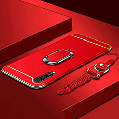 Funda Bumper Lujo Marco de Metal y Plastico Carcasa con Anillo de dedo Soporte y Lanyard para Samsung Galaxy A70 Rojo