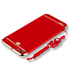 Funda Bumper Lujo Marco de Metal y Plastico Carcasa con Lanyard para Huawei Enjoy 5S Rojo