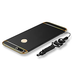 Funda Bumper Lujo Marco de Metal y Plastico Carcasa con Lanyard para Huawei Honor 7C Negro