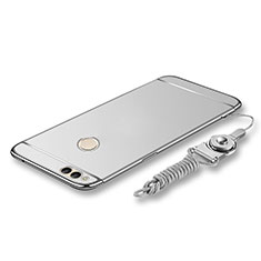 Funda Bumper Lujo Marco de Metal y Plastico Carcasa con Lanyard para Huawei Honor Play 7X Plata