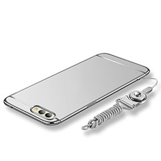 Funda Bumper Lujo Marco de Metal y Plastico Carcasa con Lanyard para Huawei Honor V10 Plata