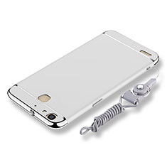 Funda Bumper Lujo Marco de Metal y Plastico Carcasa con Lanyard para Huawei P8 Lite Smart Plata