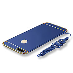 Funda Bumper Lujo Marco de Metal y Plastico Carcasa con Lanyard para Huawei Y7 (2018) Azul