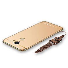 Funda Bumper Lujo Marco de Metal y Plastico Carcasa con Lanyard para Huawei Y7 Prime Oro