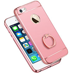 Funda Bumper Lujo Marco de Metal y Plastico con Anillo de dedo Soporte A01 para Apple iPhone 5S Rosa