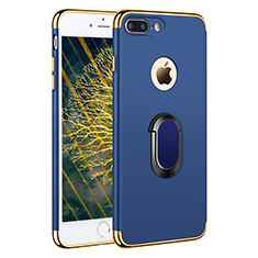 Funda Bumper Lujo Marco de Metal y Plastico con Anillo de dedo Soporte A01 para Apple iPhone 7 Plus Azul