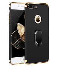 Funda Bumper Lujo Marco de Metal y Plastico con Anillo de dedo Soporte A01 para Apple iPhone 7 Plus Negro