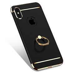 Funda Bumper Lujo Marco de Metal y Plastico con Anillo de dedo Soporte F02 para Apple iPhone Xs Negro