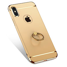 Funda Bumper Lujo Marco de Metal y Plastico con Anillo de dedo Soporte F02 para Apple iPhone Xs Oro