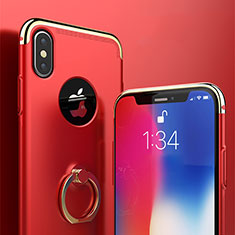 Funda Bumper Lujo Marco de Metal y Plastico con Anillo de dedo Soporte para Apple iPhone X Rojo