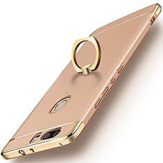 Funda Bumper Lujo Marco de Metal y Plastico con Anillo de dedo Soporte para Huawei Honor V8 Oro