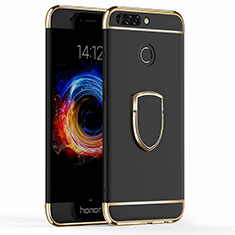 Funda Bumper Lujo Marco de Metal y Plastico con Anillo de dedo Soporte para Huawei Honor V9 Negro