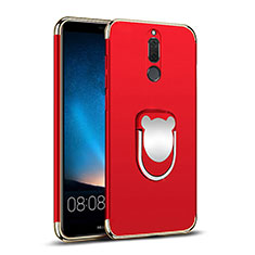 Funda Bumper Lujo Marco de Metal y Plastico con Anillo de dedo Soporte para Huawei Rhone Rojo