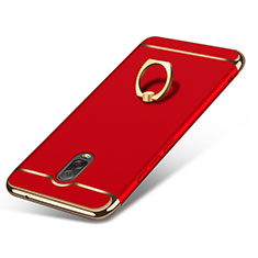 Funda Bumper Lujo Marco de Metal y Plastico con Anillo de dedo Soporte para Samsung Galaxy C7 (2017) Rojo