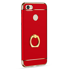 Funda Bumper Lujo Marco de Metal y Plastico con Anillo de dedo Soporte para Xiaomi Redmi Note 5A Pro Rojo