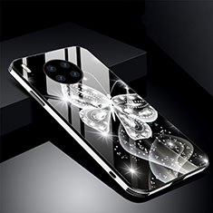 Funda Bumper Silicona Gel Espejo Flores Carcasa C01 para Huawei Mate 30 Negro