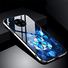Funda Bumper Silicona Gel Espejo Flores Carcasa C01 para Huawei Mate 30E Pro 5G Azul