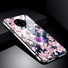 Funda Bumper Silicona Gel Espejo Flores Carcasa C01 para Huawei Mate 30E Pro 5G Rosa