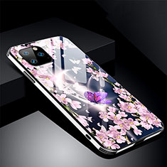 Funda Bumper Silicona Gel Espejo Flores Carcasa M01 para Apple iPhone 11 Pro Max Morado