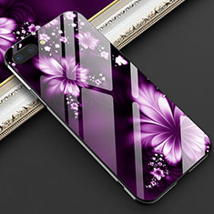 Funda Bumper Silicona Gel Espejo Flores Carcasa M03 para Oppo R15X Morado