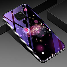 Funda Bumper Silicona Gel Espejo Flores Carcasa para Huawei Mate 20 X 5G Morado