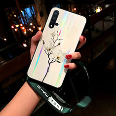 Funda Bumper Silicona Gel Espejo Flores Carcasa para Huawei Nova 5 Pro Blanco