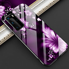 Funda Bumper Silicona Gel Espejo Flores Carcasa para Huawei P40 Pro Morado