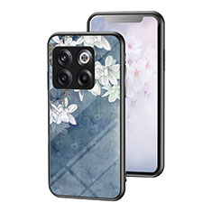 Funda Bumper Silicona Gel Espejo Flores Carcasa para OnePlus 10T 5G Azul