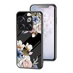 Funda Bumper Silicona Gel Espejo Flores Carcasa para OnePlus 10T 5G Negro