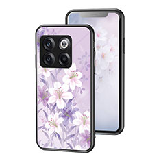 Funda Bumper Silicona Gel Espejo Flores Carcasa para OnePlus 10T 5G Purpura Claro