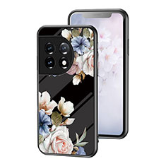 Funda Bumper Silicona Gel Espejo Flores Carcasa para OnePlus 11 5G Negro