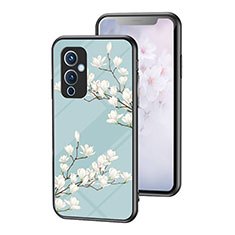 Funda Bumper Silicona Gel Espejo Flores Carcasa para OnePlus 9 5G Cian