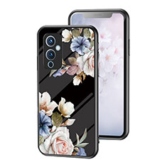 Funda Bumper Silicona Gel Espejo Flores Carcasa para OnePlus 9 5G Negro