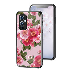 Funda Bumper Silicona Gel Espejo Flores Carcasa para OnePlus 9 5G Rojo