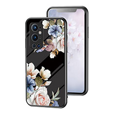 Funda Bumper Silicona Gel Espejo Flores Carcasa para OnePlus 9 Pro 5G Negro