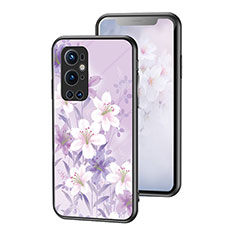 Funda Bumper Silicona Gel Espejo Flores Carcasa para OnePlus 9 Pro 5G Purpura Claro