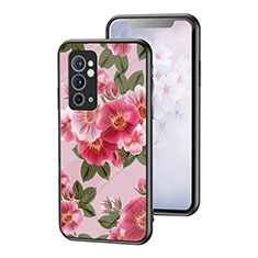 Funda Bumper Silicona Gel Espejo Flores Carcasa para OnePlus 9RT 5G Rojo