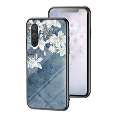 Funda Bumper Silicona Gel Espejo Flores Carcasa para OnePlus Nord CE 5G Azul