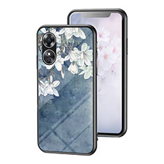 Funda Bumper Silicona Gel Espejo Flores Carcasa para Oppo A17 Azul