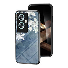 Funda Bumper Silicona Gel Espejo Flores Carcasa para Oppo A2 5G Azul