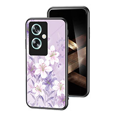 Funda Bumper Silicona Gel Espejo Flores Carcasa para Oppo A2 5G Purpura Claro