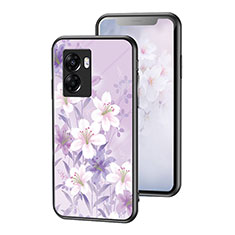 Funda Bumper Silicona Gel Espejo Flores Carcasa para Oppo A56S 5G Purpura Claro