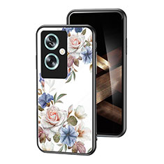 Funda Bumper Silicona Gel Espejo Flores Carcasa para Oppo A79 5G Blanco