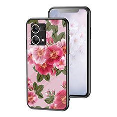 Funda Bumper Silicona Gel Espejo Flores Carcasa para Oppo F21 Pro 4G Rojo